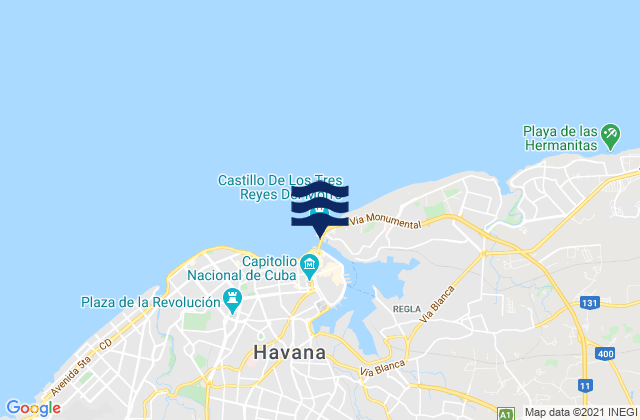 Carte des horaires des marées pour Regla, Cuba