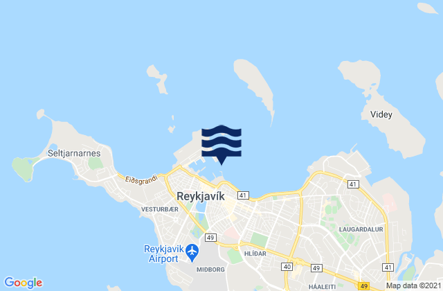 Carte des horaires des marées pour Reykjavik, Iceland