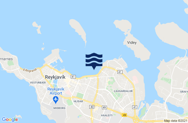 Carte des horaires des marées pour Reykjavík, Iceland