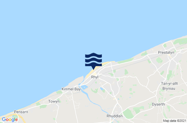 Carte des horaires des marées pour Rhyl Beach, United Kingdom