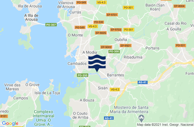Carte des horaires des marées pour Ribadumia, Spain