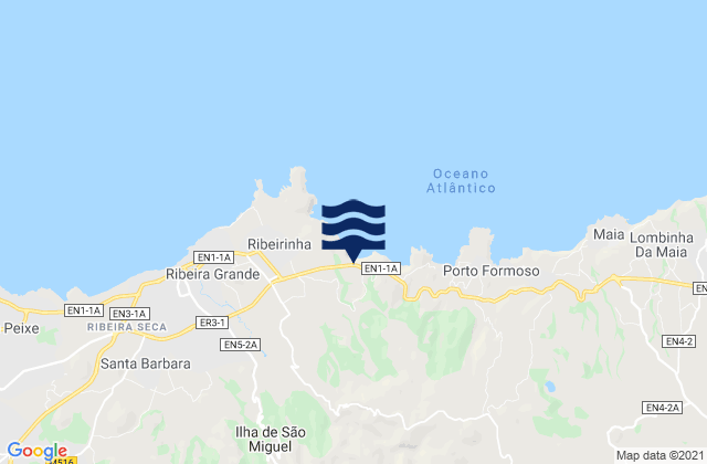 Carte des horaires des marées pour Ribeira Grande, Portugal