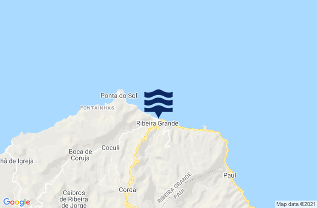 Carte des horaires des marées pour Ribeira Grande, Cabo Verde