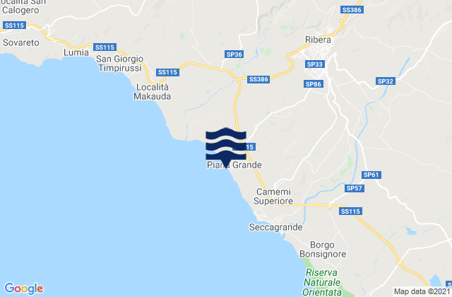 Carte des horaires des marées pour Ribera, Italy
