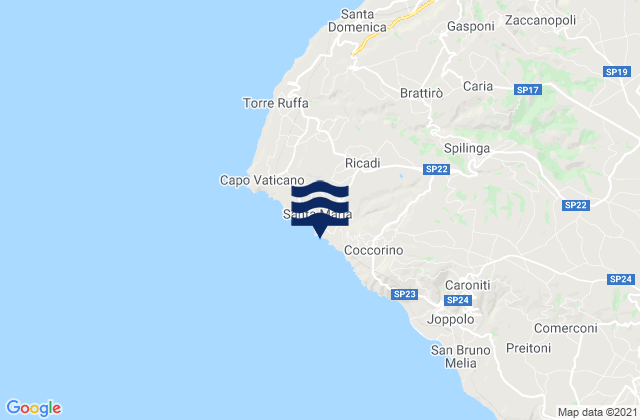Carte des horaires des marées pour Ricadi, Italy