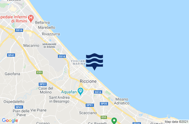 Carte des horaires des marées pour Riccione, Italy