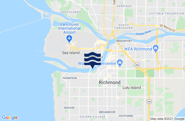 Carte des horaires des marées pour Richmond, Canada