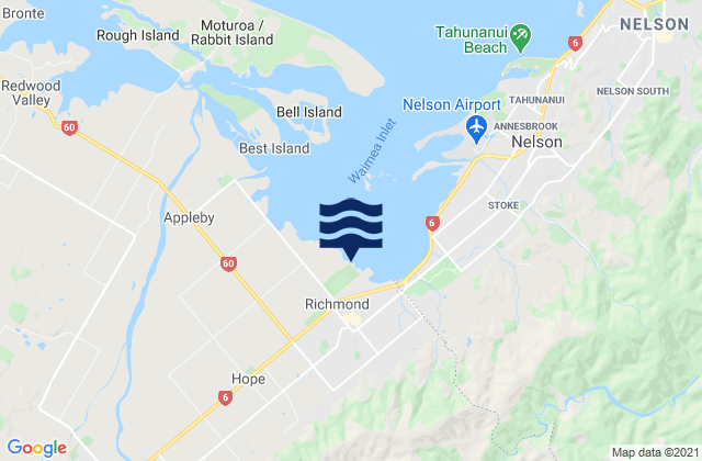 Carte des horaires des marées pour Richmond, New Zealand