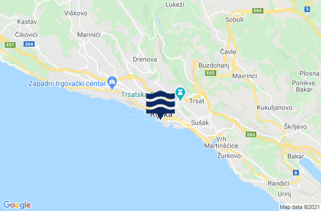 Carte des horaires des marées pour Rijeka, Croatia