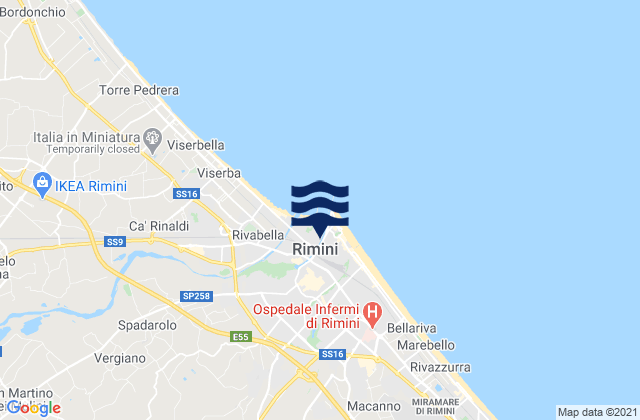 Carte des horaires des marées pour Rimini, Italy