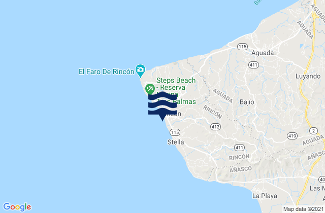 Carte des horaires des marées pour Rincón Barrio-Pueblo, Puerto Rico