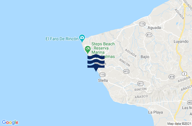 Carte des horaires des marées pour Rincón Municipio, Puerto Rico