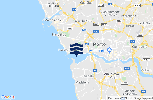 Carte des horaires des marées pour Rio Douro Entrance, Portugal