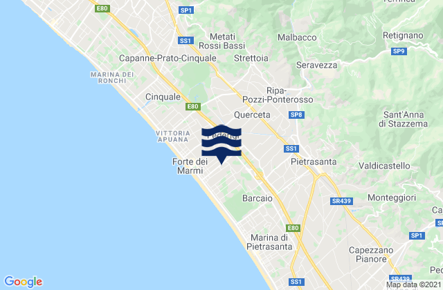 Carte des horaires des marées pour Ripa-Pozzi-Querceta-Ponterosso, Italy