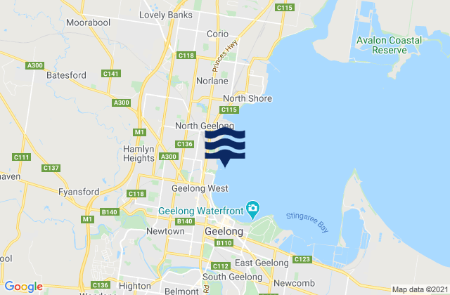 Carte des horaires des marées pour Rippleside Pier, Australia
