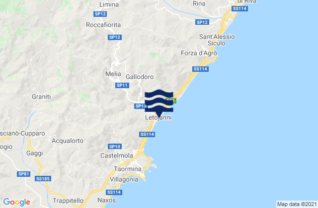 Carte des horaires des marées pour Roccafiorita, Italy