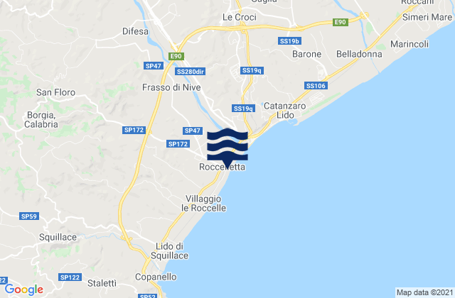 Carte des horaires des marées pour Roccelletta, Italy