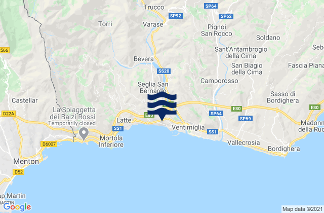 Carte des horaires des marées pour Rocchetta Nervina, Italy