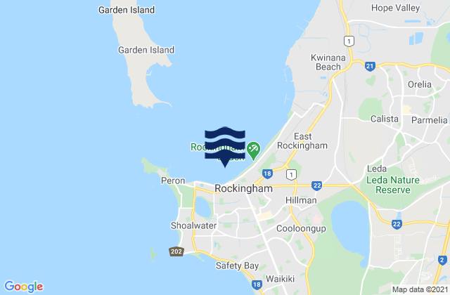 Carte des horaires des marées pour Rockingham Beach, Australia