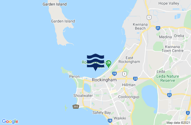 Carte des horaires des marées pour Rockingham, Australia