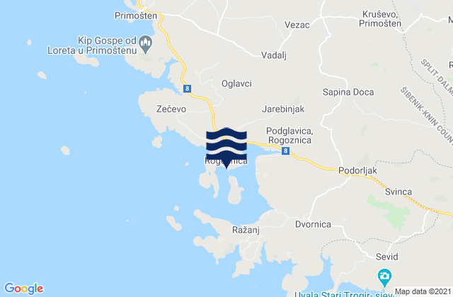 Carte des horaires des marées pour Rogiznica, Croatia