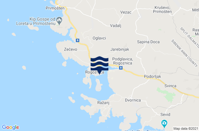 Carte des horaires des marées pour Rogoznica Općina, Croatia