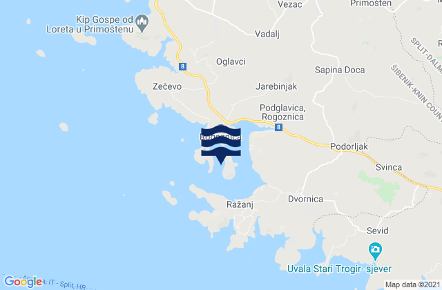 Carte des horaires des marées pour Rogoznica, Croatia