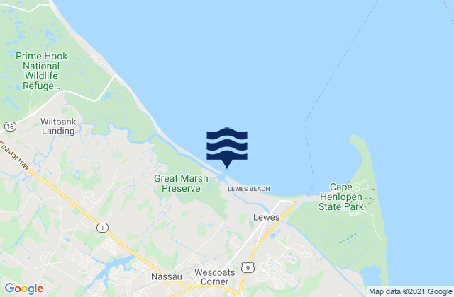 Carte des horaires des marées pour Roosevelt Inlet Bay, United States