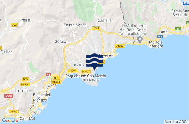 Carte des horaires des marées pour Roquebrune-Cap-Martin, France