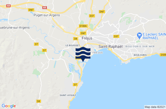 Carte des horaires des marées pour Roquebrune-sur-Argens, France
