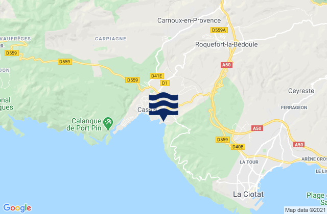 Carte des horaires des marées pour Roquefort-la-Bédoule, France