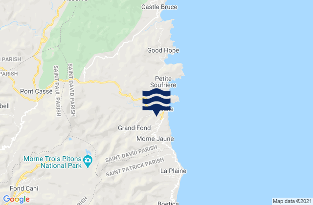 Carte des horaires des marées pour Rosalie, Dominica