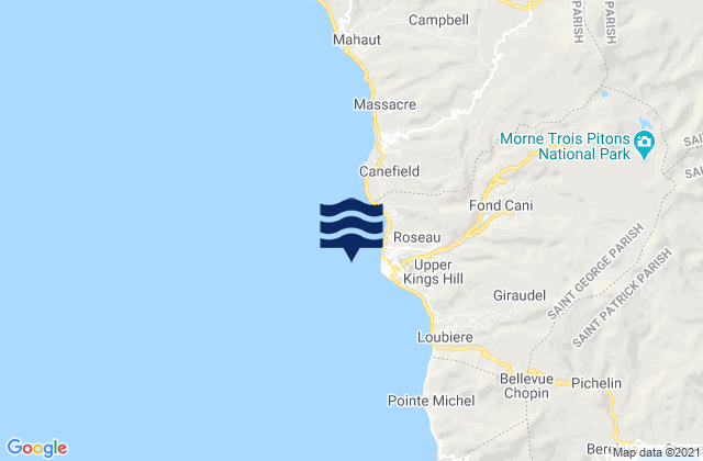 Carte des horaires des marées pour Roseau (Dominica), Martinique