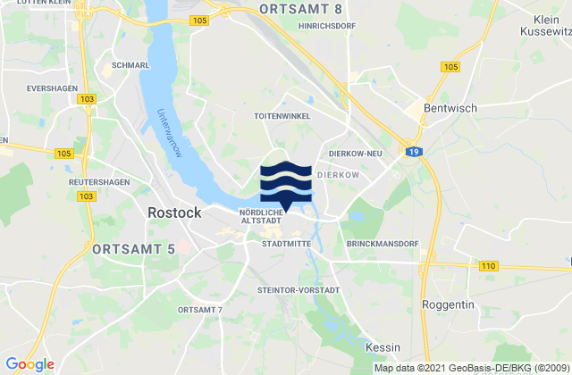 Carte des horaires des marées pour Rostock, Germany
