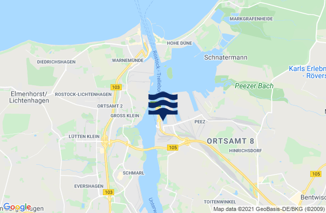 Carte des horaires des marées pour Rostock Port, Germany