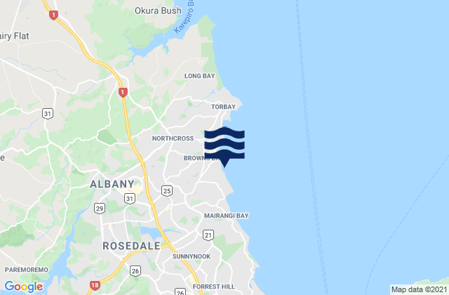 Carte des horaires des marées pour Rothesay Bay, New Zealand