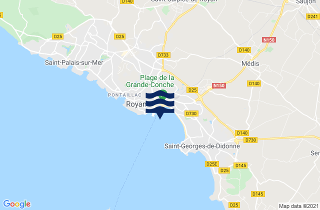 Carte des horaires des marées pour Royan (Gironde River), France