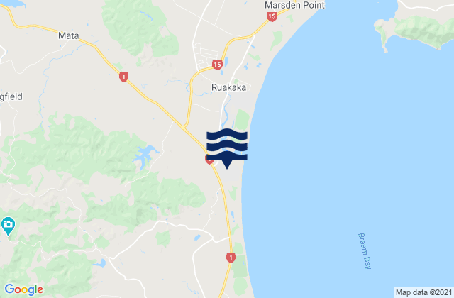 Carte des horaires des marées pour Ruakaka, New Zealand