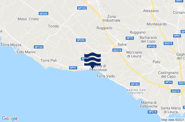 Carte des horaires des marées pour Ruffano, Italy