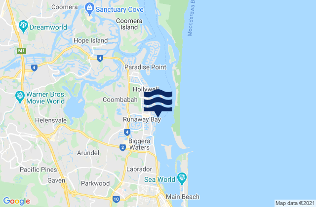 Carte des horaires des marées pour Runaway Bay, Australia