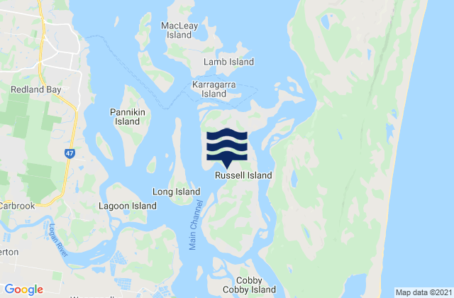 Carte des horaires des marées pour Russell Island, Australia