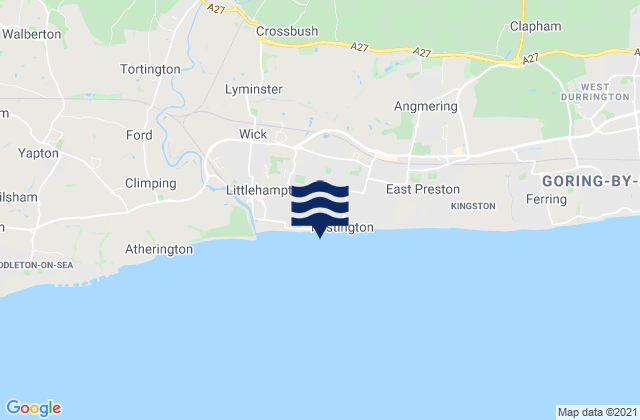 Carte des horaires des marées pour Rustington Beach, United Kingdom