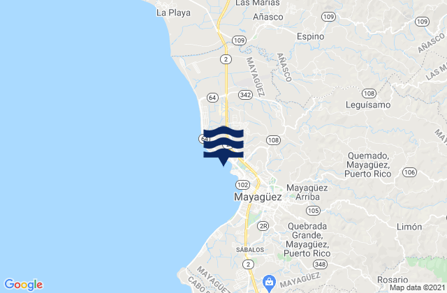 Carte des horaires des marées pour Río Cañas Barrio, Puerto Rico