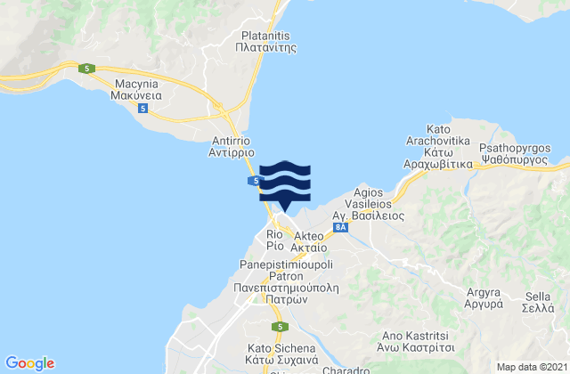 Carte des horaires des marées pour Río, Greece