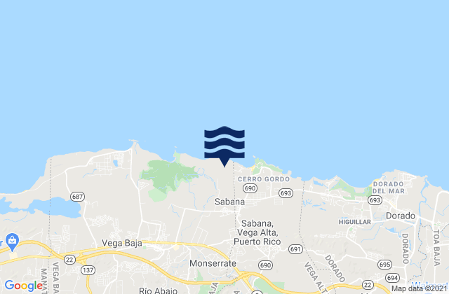 Carte des horaires des marées pour Sabana, Puerto Rico