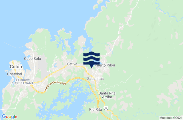 Carte des horaires des marées pour Sabanitas, Panama