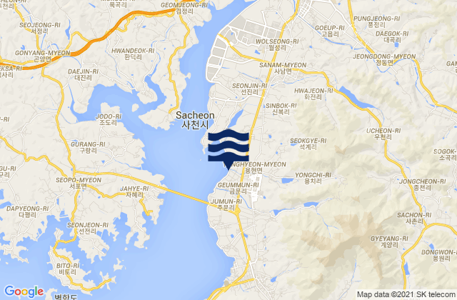Carte des horaires des marées pour Sacheon-si, South Korea
