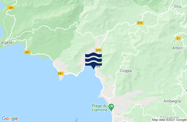 Carte des horaires des marées pour Sagone, France