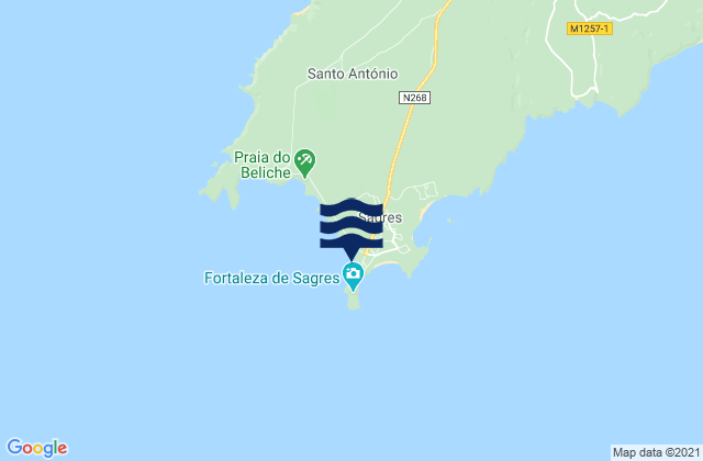 Carte des horaires des marées pour Sagres (Tonel), Portugal