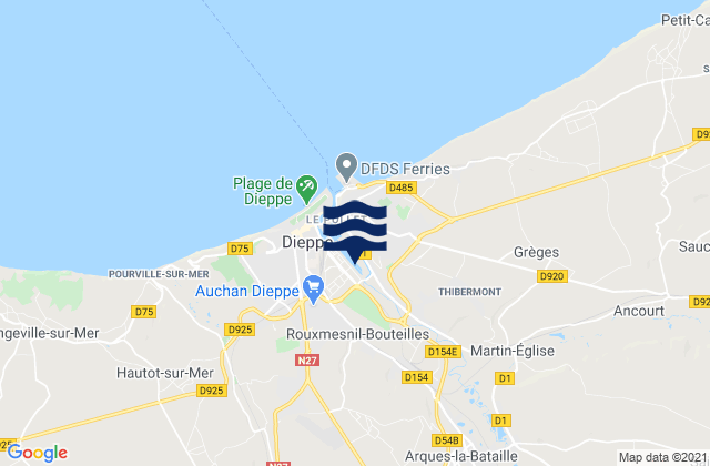 Carte des horaires des marées pour Saint-Aubin-sur-Scie, France